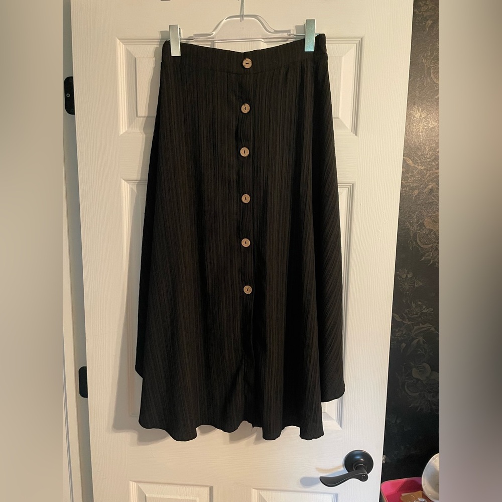 SHEIN Black Button-Front A-Line Midi Skirt